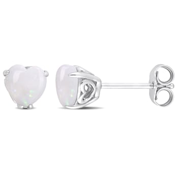 1 CT TGW Heart Shape Opal Stud Earrings in Sterling Silver