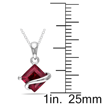 1 1/2 CT Created Ruby Square Pendant with Chain in Sterling Silver