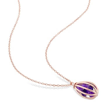 2 3/4 CT TGW Amethyst Cage Pendant with Chain in Rose Gold Plated Silver