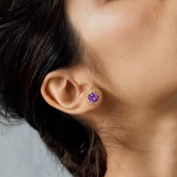 3 3/4 TGW African Amethyst Halo Link Stud Earrings in Yellow Plated
Sterling Silver