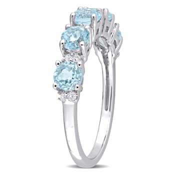 1 5/8 CTW Sky Blue Topaz and White Topaz  Semi-Eternity Ring in Sterling Silver