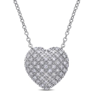 1 CT TW Round-Cut Diamond Clustered Heart Necklace in Sterling Silver