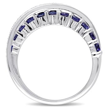 1 CT TGW Created Blue Sapphire and 1/10 CT TW Diamond Crossover Ring in
Sterling Silver