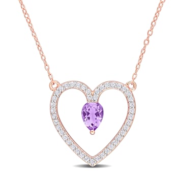 1 1/8 CT TGW Amethyst and White Topaz Open Heart Pendant with Chain in
Rose Plated Sterling Silver