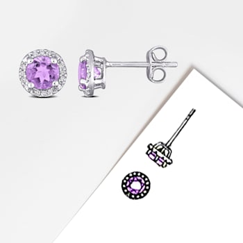 4/5  CT TGW Amethyst and Diamond Accent Halo Stud Earrings in Sterling Silver
