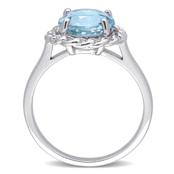 3 1/2 CT TGW Sky Blue Topaz Halo Ring in Sterling Silver
