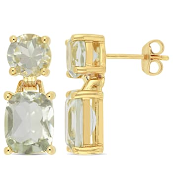 7 4/5 CT TGW Green Quartz Dangle Earrings in Yellow Gold Plated Sterling Silver