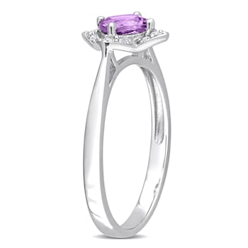 5/8 CT TGW Amethyst and 1/10 CT TW Diamond Halo Ring in Sterling Silver