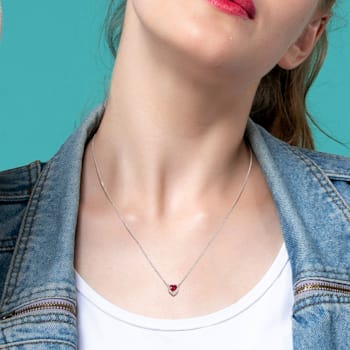 3/5 CT TGW Ruby and Diamond Accent Halo Necklace in 14K 2-Tone Gold