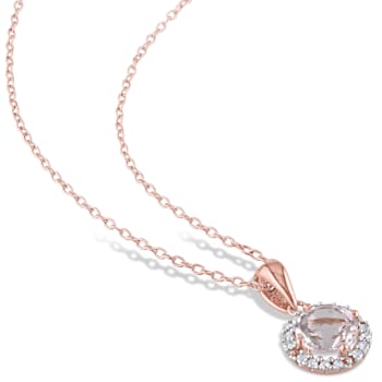 4/5 CT TGW Morganite and 1/10 CT TW Diamond Halo Necklace in Rose Plated
Sterling Silver