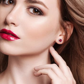 5 1/2 CT TGW Created Ruby and Created White Sapphire Circular Halo Stud
Earrings in Sterling Silver