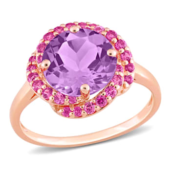 1 7/8 CTW Amethyst and Created Pink Sapphire Rosebud Ring in Rose Plated
Sterling Silver