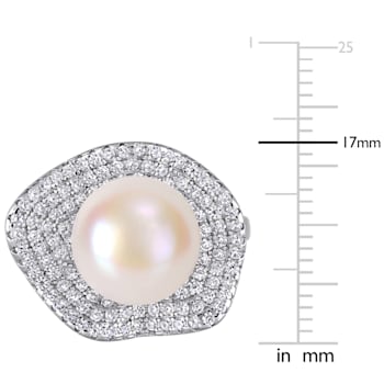 11-11.5MM Freshwater Cultured Pearl and 1 3/8 CT TGW Cubic Zirconia Ring
in Sterling Silver
