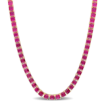 48 1/2 CT TGW Created Ruby Tennis Necklace in Yellow Gold Plated
Sterling Silver