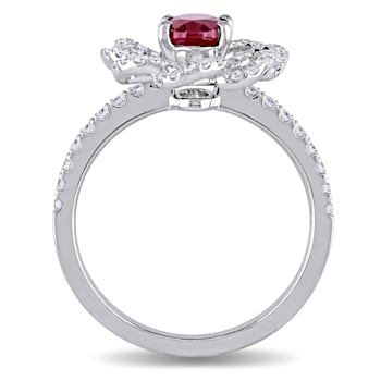 1 CT TGW Ruby and 5/8 CT TW Diamonds Flower Ring in 14K White Gold