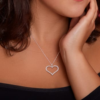 1 1/4 CT TGW Lab Grown Diamond Heart Pendant with Chain in 14K White Gold
