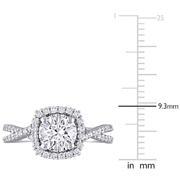 1-1/2 CT DEW Created Moissanite Halo Crossover Engagement Ring in 10K
White Gold
