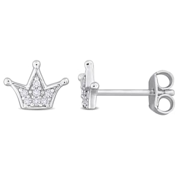 1/7 CT TGW Created White Sapphire Crown Stud Earrings in Sterling Silver