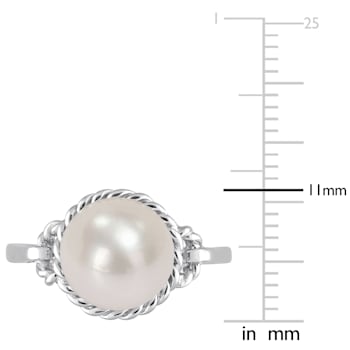 9-9.5MM Freshwater Cultured Pearl Rope Frame Ring in Sterling Silver