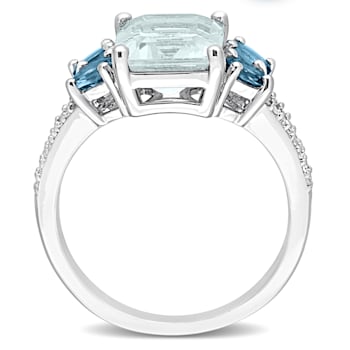 3 4/5 CT TGW Aquamarine and London Blue Topaz with 1/10 CT TW Diamond
Ring in Sterling Silver