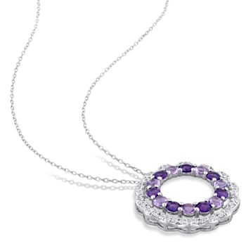 5.38 CTW Amethyst, African Amethyst and White Topaz Open Floral Halo
Sterling Silver Pendant w/Chain