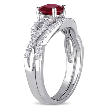 1 CT TGW Created Ruby and 1/6 CT TW Diamond Infinity Bridal Ring Set in
10K White Gold