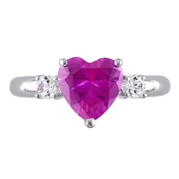 2 1/2 CT TGW Created Pink and White Sapphire Heart Ring in Sterling Silver