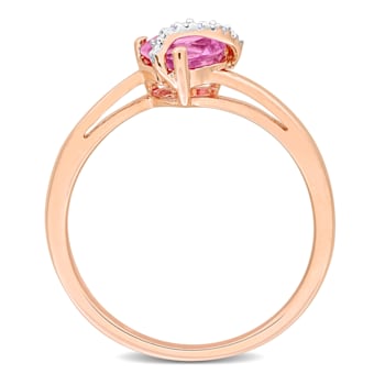 1 CT TGW Created Pink Sapphire and Diamond Accent Heart Swirl Ring in
Rose Plated Sterling Silver