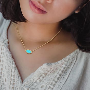 3 CT TGW Created Turquoise Necklace with Beaded Halo in Yellow Plated
Sterling Silver