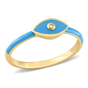 0.01 CT TGW Created White Sapphire Evil Eye Blue Enamel Ring in Yellow
Plated Sterling Silver