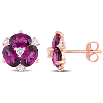 3 2/5 CT TGW Rhodolite and 1/4 CT TW Diamond Earrings in 14K Rose Gold
