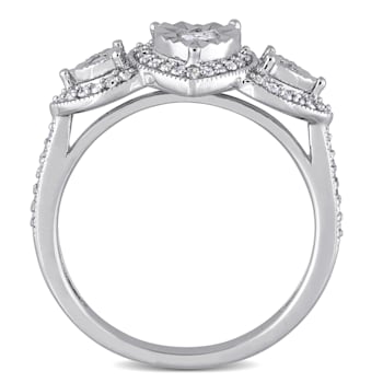 1/3 CT TW Diamond Triple Heart Halo Ring in Sterling Silver