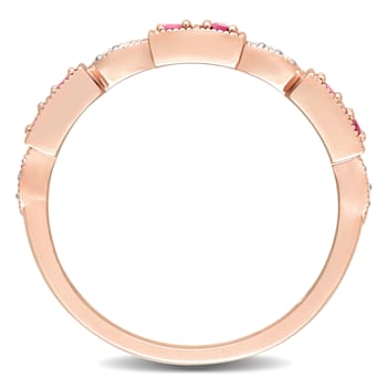 1/8 CT TGW Ruby and Diamond Accent Semi-Eternity Ring in 10K Rose Gold