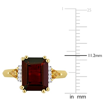 3 7/8 CTW Garnet, Citrine and  Diamond Ring in Yellow Plated Sterling Sillver