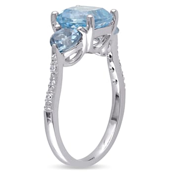 3 1/2 CT TGW Sky and London Blue Topaz and Diamond Accent Floral Ring in
Sterling Silver