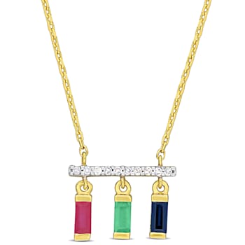 1/2 CT TGW Multi-Gemstone and Diamond Accent Necklace in 10K Yellow Gold