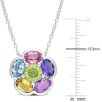 3 1/3 CT TGW Multi-Gem Floral Pendant in Sterling Silver