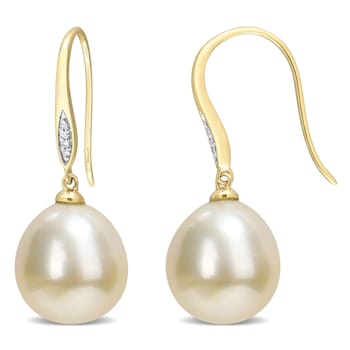 12-12.5MM Golden South Sea Cultured Pearl and Diamond Accent Earrings in
10K Yellow Gold