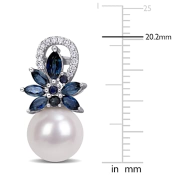 Freshwater Cultured Pearl, 1 1/8 CT TGW Sapphire, 1/8 CT TW Diamond
Earrings in 14K White Gold