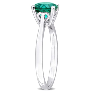 1 1/7 CTW Created Emerald Solitaire Ring in Sterling Silver