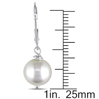 10 - 11 MM White Cultured Freshwater Pearl Leverback Drop Earrings in
Sterling Silver