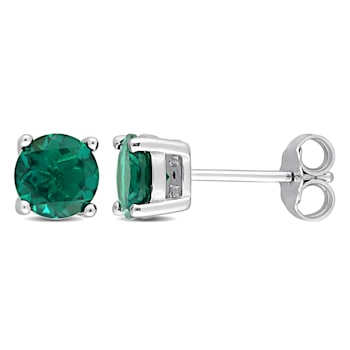 1 3/4 CT TGW Created Emerald Stud Earrings in Sterling Silver