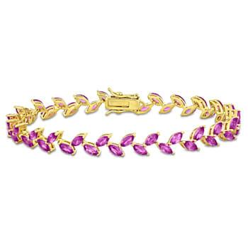 12 CT TGW Created Pink Sapphire Bracelet in Yellow Plated Sterling Silver