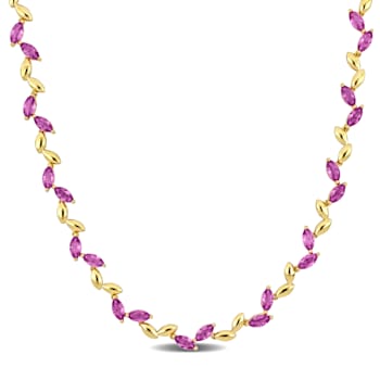 20 CT TGW Created Pink Sapphire Alternate Leaf Necklace in Yellow Plated
Sterling Silver