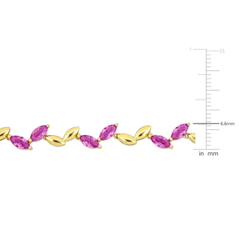 20 CT TGW Created Pink Sapphire Alternate Leaf Necklace in Yellow Plated
Sterling Silver