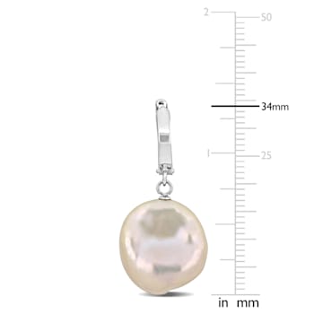 16.5-17MM Pink Freshwater Cultured Pearl Drop Earrings in 14K White Gold
