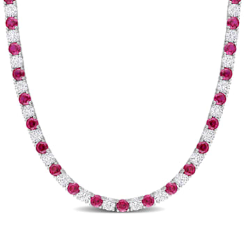 33 CT TGW Created Ruby and Created White Sapphire Tennis Necklace in
Sterling Silver