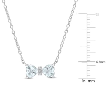 3/4 CT TGW Heart Aquamarine and Diamond Accent Bow Necklace in Sterling Silver