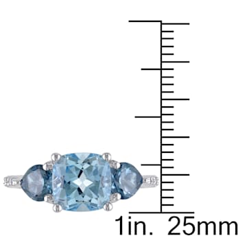 3 1/2 CT TGW Sky and London Blue Topaz and Diamond Accent Floral Ring in
Sterling Silver