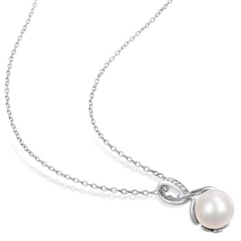8-8.5MM Freshwater Cultured Pearl and 1/10 CT TW Diamond Pendant &
Earrings Set in Sterling Silver